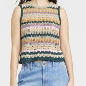 Universal Thread Women's Openwork Sweater Tank Green Multistriped - Size XS -NEW